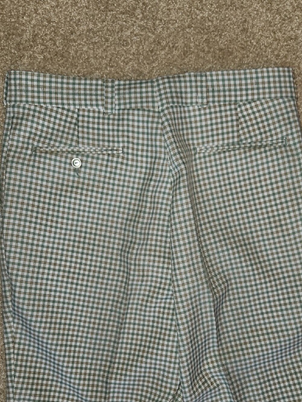 Custom Made Size W34xL33 Mens Green and Tan Vintage Plaid Flare Bottom Pants - Picture 6 of 9